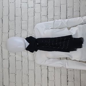 Zoe Madison Rhinestone Studded Polyester/Viscose Eyelash Fringe Scarf in Black